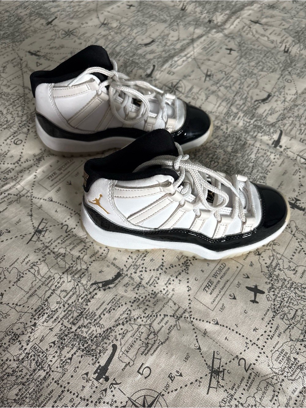 Jordan White Black Kids' Sneakers with Gold Jumpman